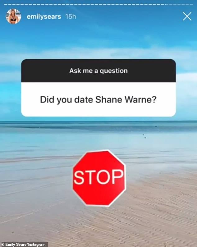 Emily says to "Stop" when asked about Shane Warne