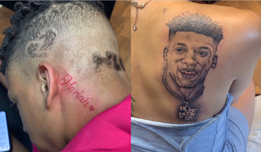 NLE Choppa and his girlfriend Mariah’s tattoo of one another. 